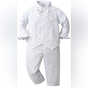 IMEKIS Toddler Baby Boy Christening Outfit Christmas Kids Bowtie Shirt Waistcoat